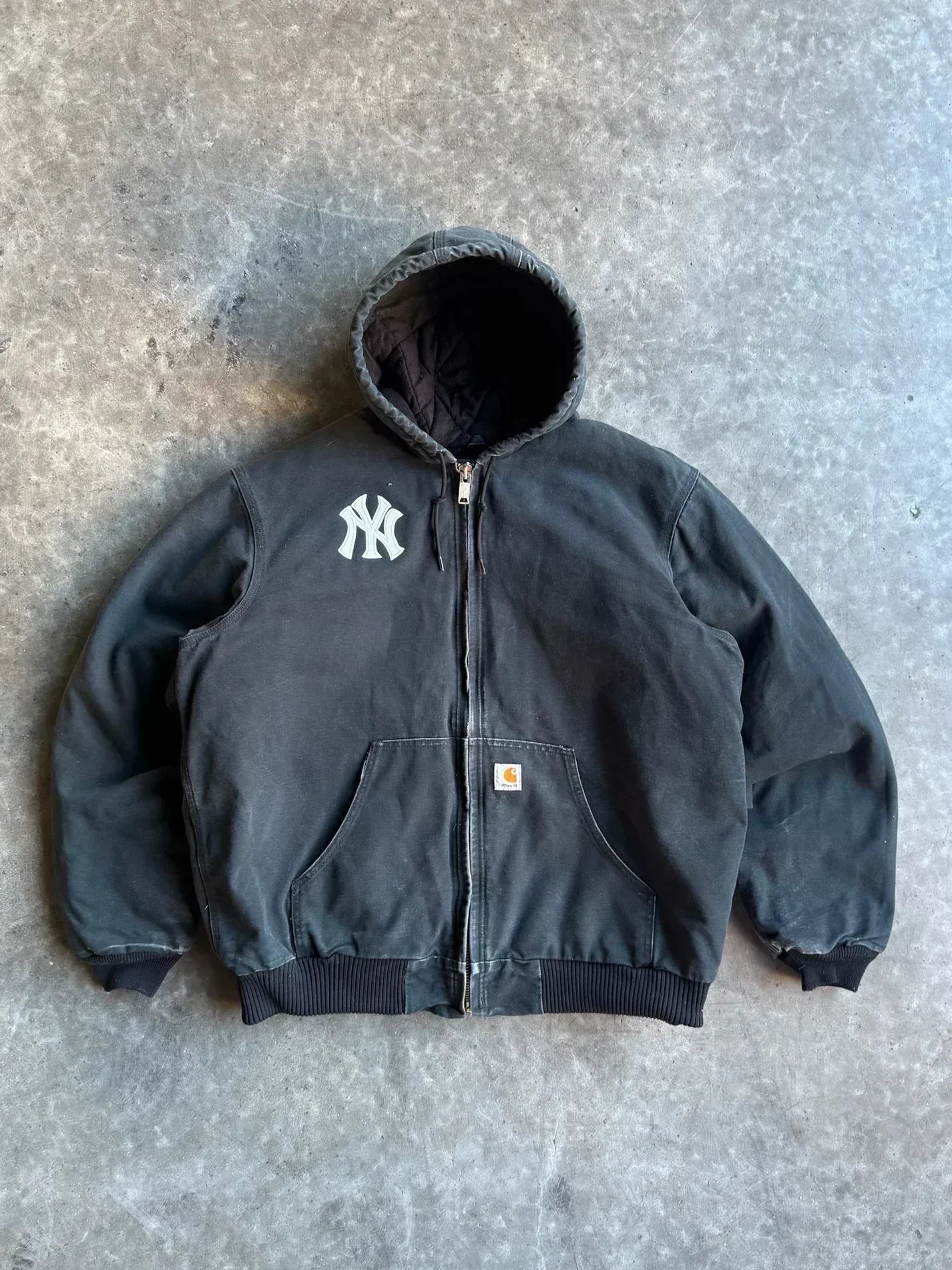Vintage Faded Black Hooded Yankees Jacket